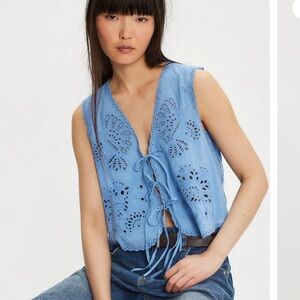 Free People Embroidered Lace tie top M